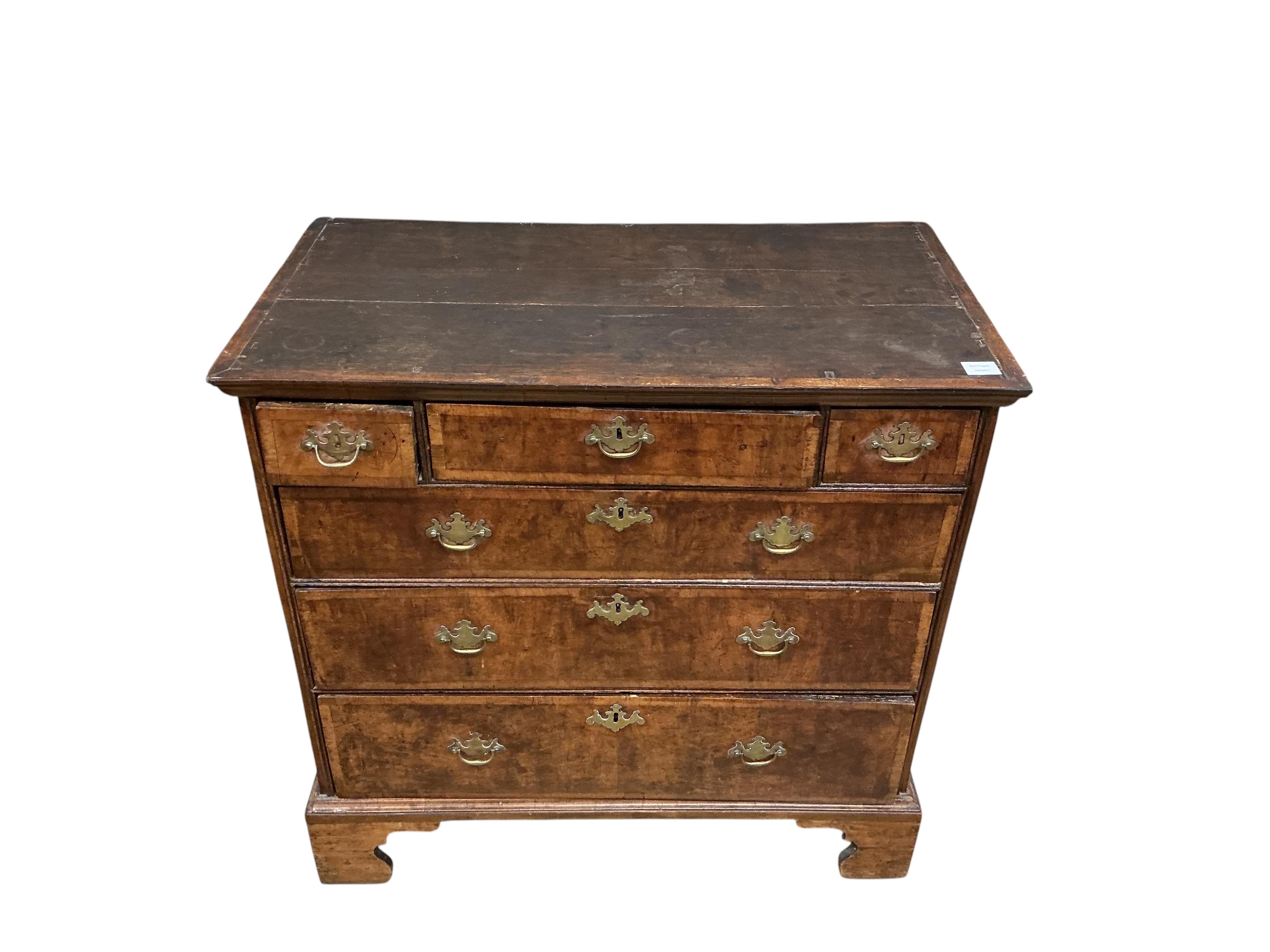 An 18th century oak and banded walnut six drawer chest, width 96cm, depth 53m, height 93cm